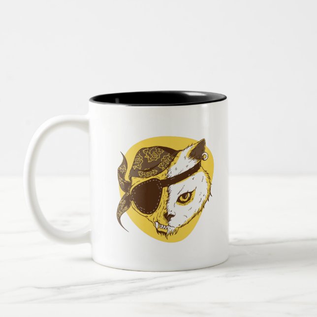 Pirate Cat Two-Tone Coffee Mug (Left)