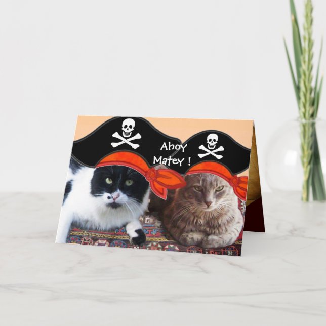 PIRATE CATS AND ANTIQUE PIRATES TREASURE MAPS CARD (Front)