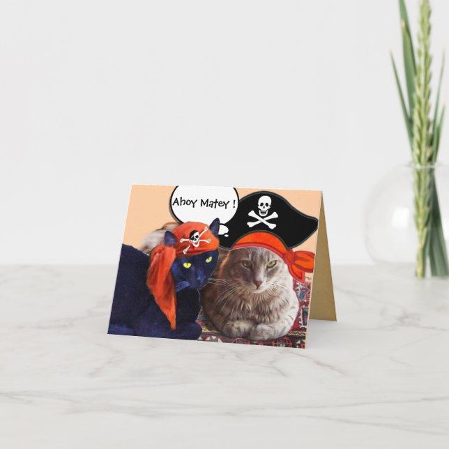PIRATE CATS AND ANTIQUE PIRATES TREASURE MAPS CARD (Front)