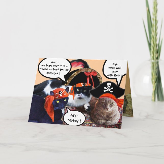 PIRATE CATS AND ANTIQUE PIRATES TREASURE MAPS CARD (Front)