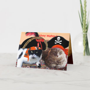 PIRATE CATS AND ANTIQUE PIRATES TREASURE MAPS CARD