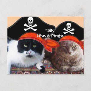 PIRATE CATS AND ANTIQUE PIRATES TREASURE MAPS POSTCARD
