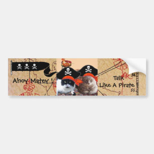 PIRATE CATS ANTIQUE PIRATES TREASURE MAPS AND FLAG BUMPER STICKER