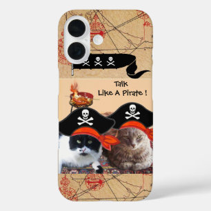 PIRATE CATS ANTIQUE PIRATES TREASURE MAPS AND FLAG iPhone 16 CASE