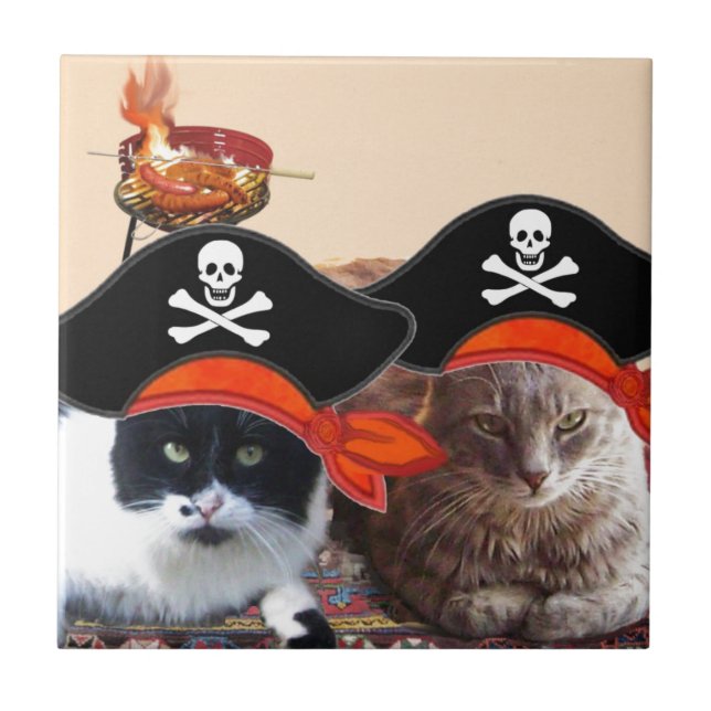 PIRATE CATS ,Talk like a Pirate Day Ceramic Tile (Front)