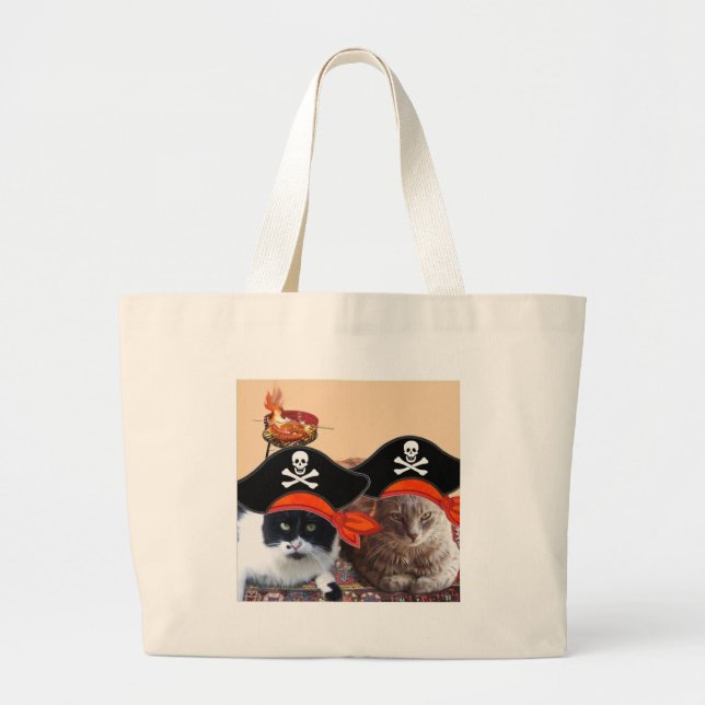 PIRATE CATS ,Talk like a Pirate Day Large Tote Bag (Front)