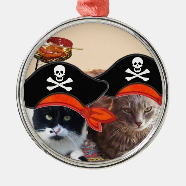 PIRATE CATS ,Talk like a Pirate Day Metal Tree Decoration (Front)