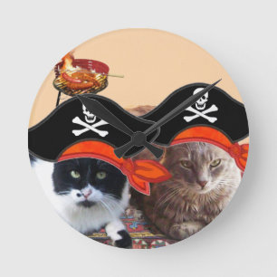 PIRATE CATS ,Talk like a Pirate Day Round Clock