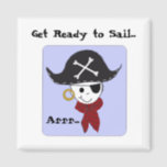 Pirate Character with Blue Background Magnet<br><div class="desc">A cool pirate with a big pirate hat,  earring,  eyepatch and a red bandanna. A cool pirate saying. Great for those pirate birthday parties.</div>