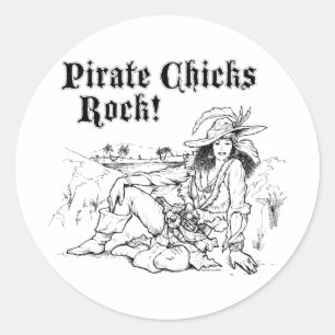 Pirate Chicks Rock! Classic Round Sticker