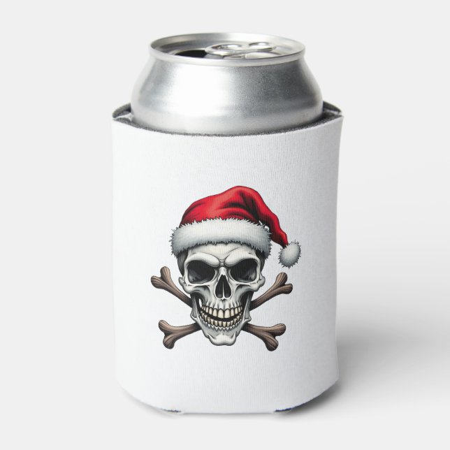 Pirate Christmas Skull & Crossbones Santa Hat. Got Can Cooler (Can Front)