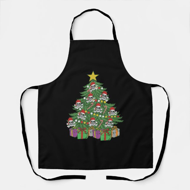 Pirate Christmas Tree Skull Crossbones Apron (Front)