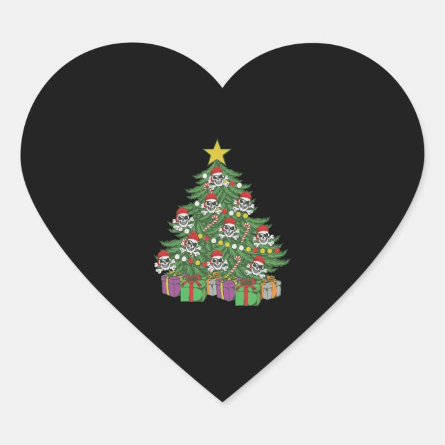 Pirate Christmas Tree Skull Crossbones Heart Sticker (Front)