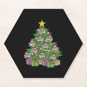 Pirate Christmas Tree Skull Crossbones Paper Coaster