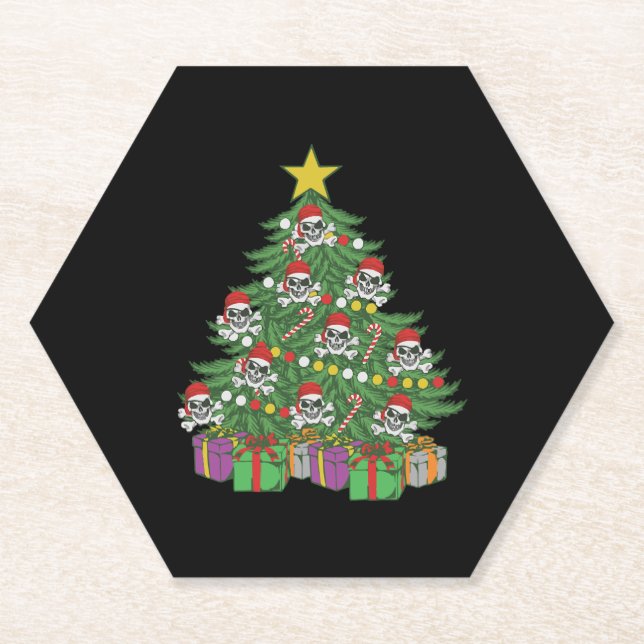 Pirate Christmas Tree Skull Crossbones Paper Coaster (Front)
