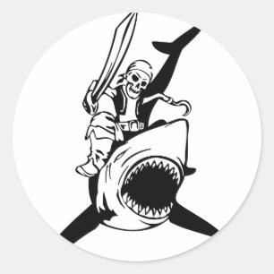 Pirate Costume Parties Accessories Skeleton Shark Classic Round Sticker