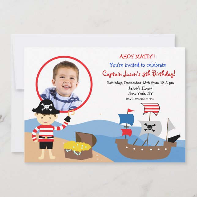 PIrate Custom Photo Birthday Party Invitations (Front)