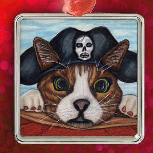 Pirate Cute Surprised Cat Metal Tree Decoration