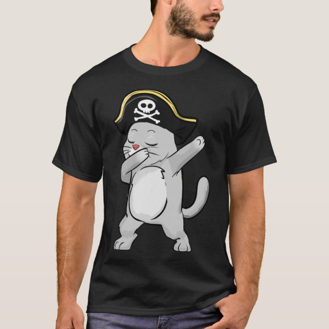 Pirate Dabbing Cute Cat  Loves Pet Cats Kittens T-Shirt (Front)