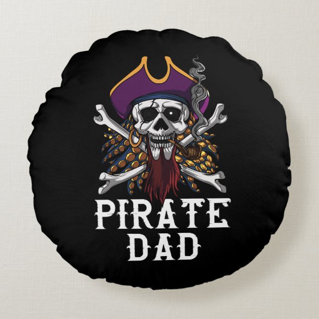 Pirate Dad Skull Sailor Crossbones Fathers Round Cushion (Front)