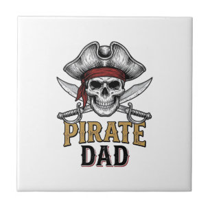 Pirate Dad Skull Sword Vintage Engraving Shirt_1 Ceramic Tile