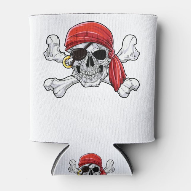 Pirate Dad T shirt Jolly Roger Skull & Crossbones Can Cooler (Front)