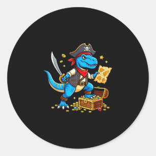 Pirate dinosaur t rex boys girls kids funny classic round sticker