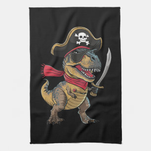 Pirate Dinosaur T-Rex Funny Halloween Costume Tea Towel