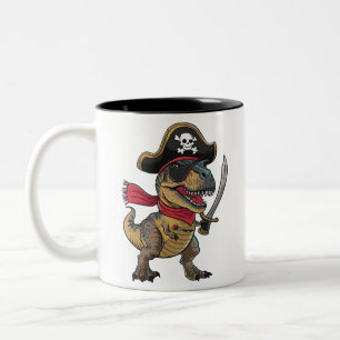 Pirate Dinosaur T-Rex Funny Halloween Costume Two-Tone Coffee Mug