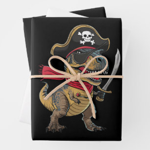 Pirate Dinosaur T-Rex Funny Halloween Costume Wrapping Paper Sheet