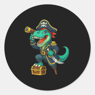 Pirate Dinosaur T Rex Red Bandanna Funny Halloween Classic Round Sticker