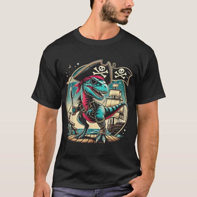 Pirate Dinosaur Tyrannosaurus T Rex Halloween  T-Shirt (Front)