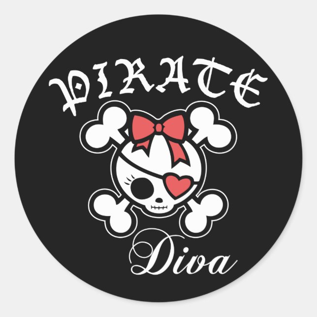Pirate Diva Classic Round Sticker (Front)