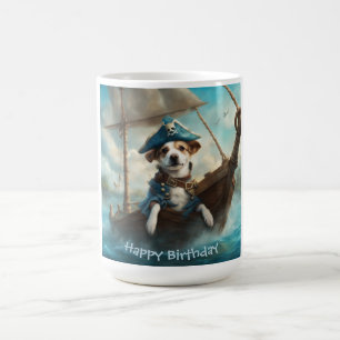 Pirate Dog on a ship at Sea colours blue Birthday Coffee Mug