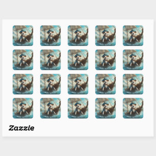 Pirate Dog on a ship at Sea colours blue Birthday Square Sticker