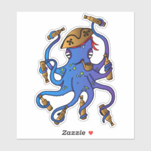 Pirate Drunk Octopus and Rum Bottles Nautical