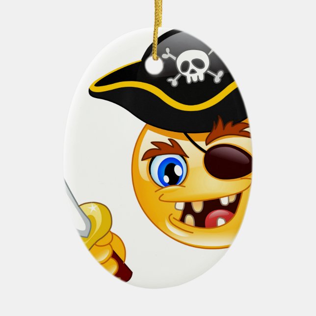 pirate emoji ceramic ornament (Front)
