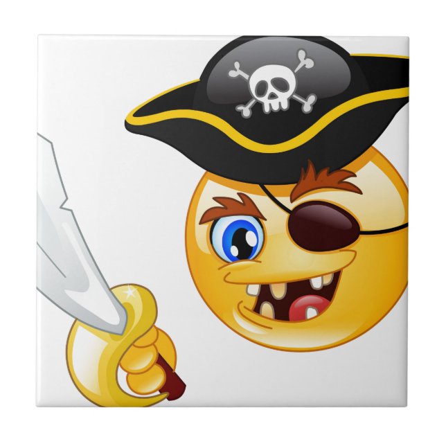 pirate emoji ceramic tile (Front)