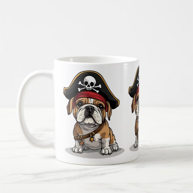 Pirate English Bulldog Skull Crossbones Coffee Mug (Left)