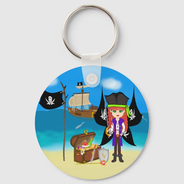 Pirate Faery with Ship and Treasure Keychain (Front)