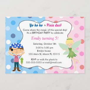 Pirate Fairy Birthday Invitation Pink Blue Pixie