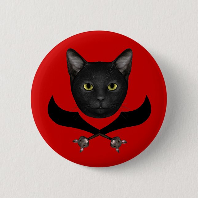 Pirate Flag Cat 6 Cm Round Badge (Front)