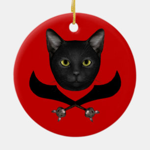 Pirate Flag Cat Ceramic Tree Decoration