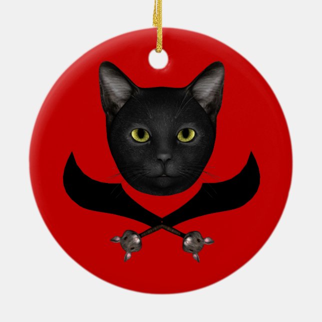 Pirate Flag Cat Ceramic Tree Decoration (Back)
