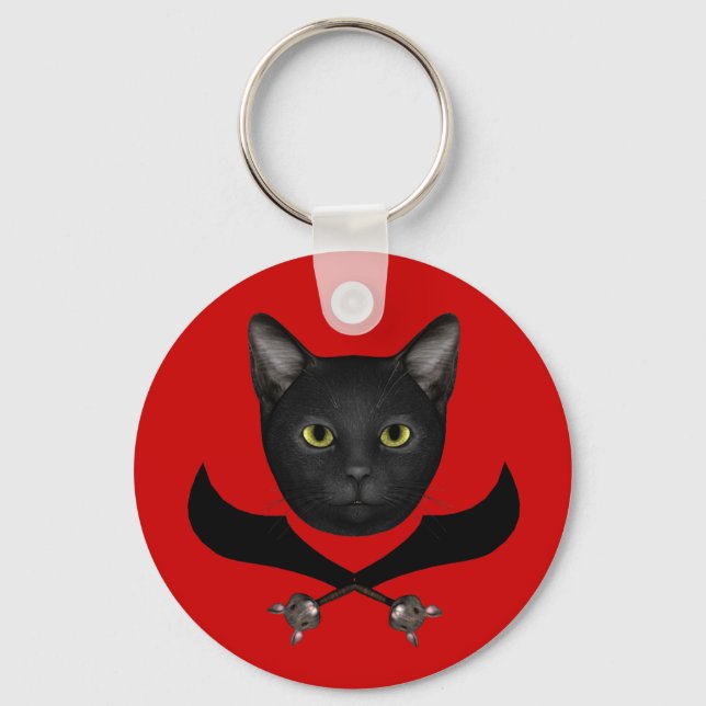 Pirate Flag Cat Key Ring (Front)
