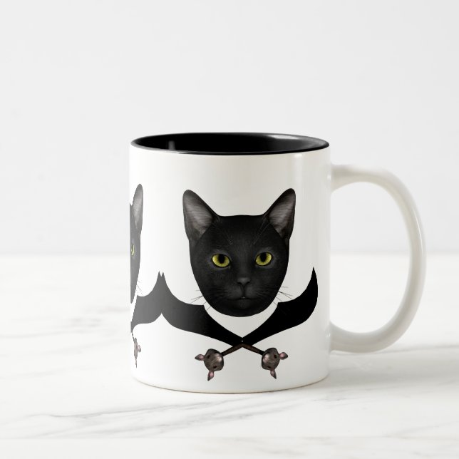 Pirate Flag Cat Two-Tone Coffee Mug (Right)
