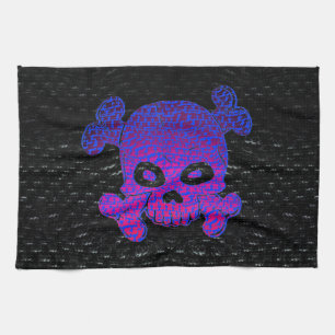 Pirate Flag Custom Purple Fade Blue bkg Tea Towel