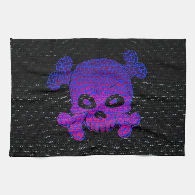 Pirate Flag Custom Purple Fade Blue bkg Tea Towel (Horizontal)