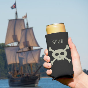 Pirate Flag Skull and Crossbones Custom Black Seltzer Can Cooler