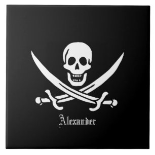 Pirate Flag Skull and Crossed Swords Jolly Roger Tile